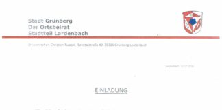 Einladung Ortsbeiratssitzung Lardenbach am 22. Juli 2026